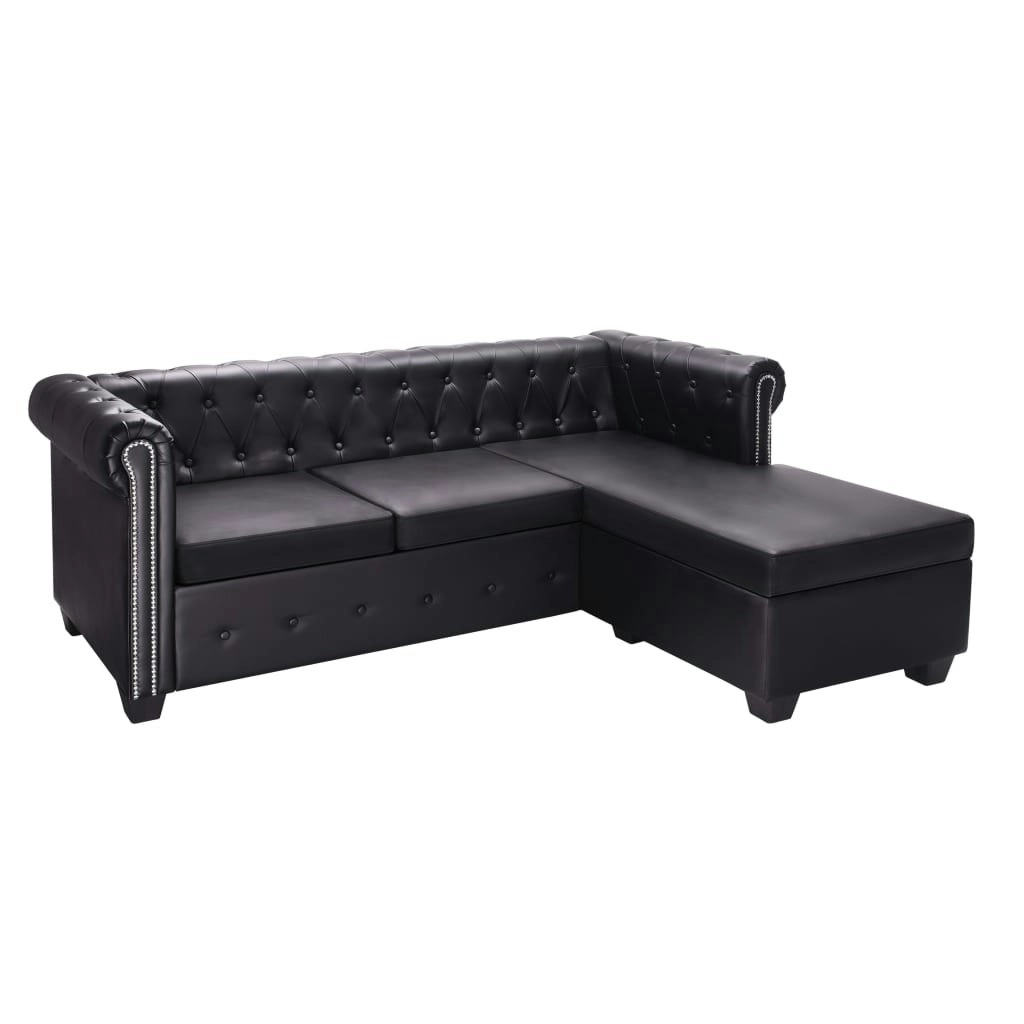 L-shaped Chesterfield Sofa Artificial Leather Black 275224