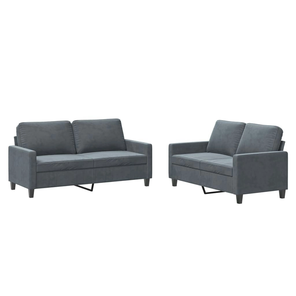 2 Piece Sofa Set with Cushions Dark Grey Velvet 3201497