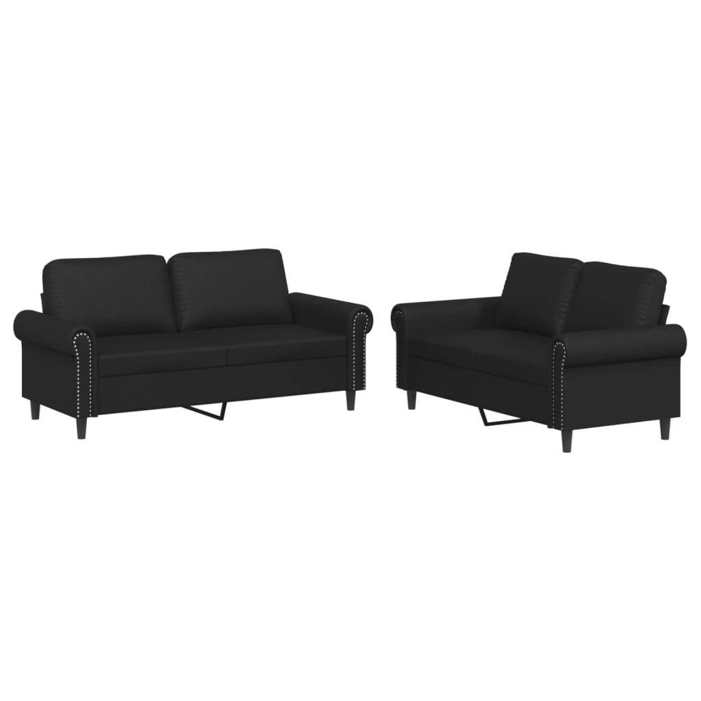 2 Piece Sofa Set with Cushions Black Faux Leather 3202150