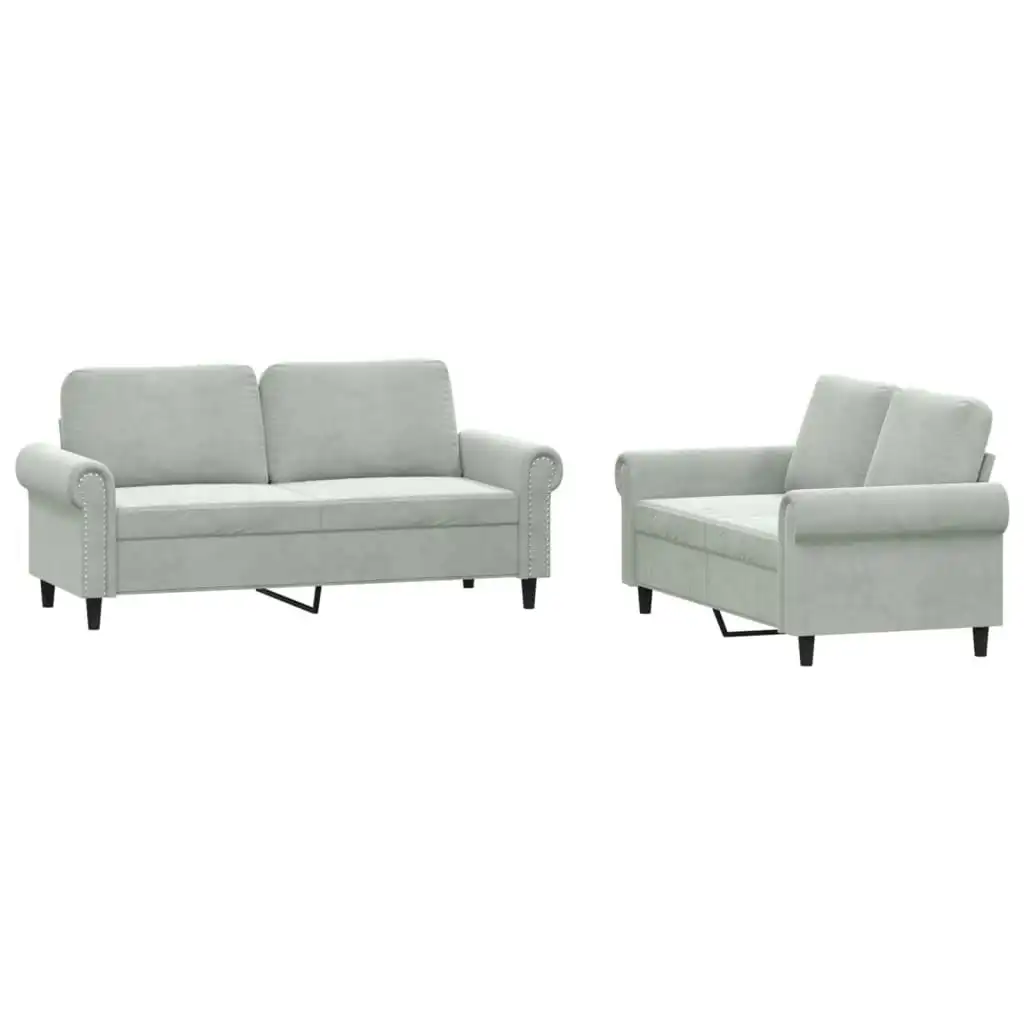 2 Piece Sofa Set with Cushions Light Grey Velvet 3202210