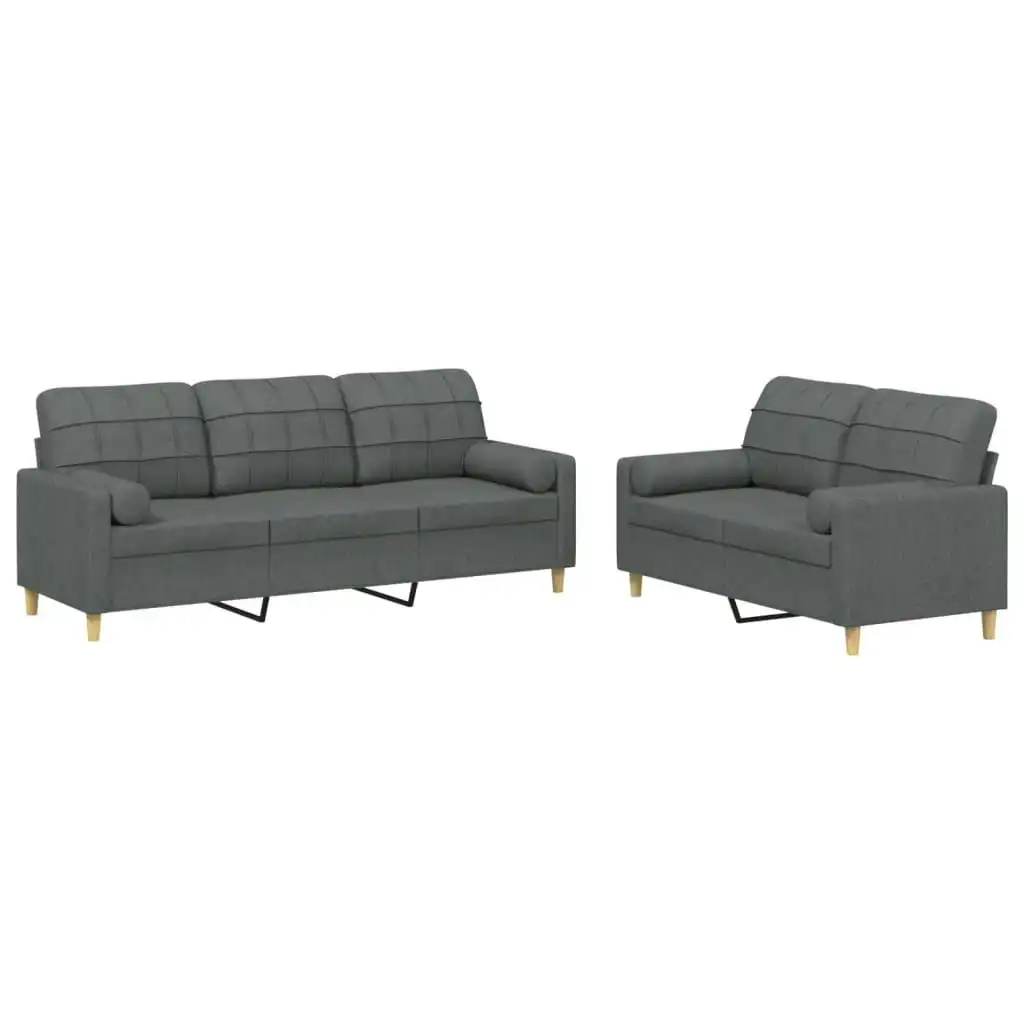 2 Piece Sofa Set with Pillows Dark Grey Fabric 3201323