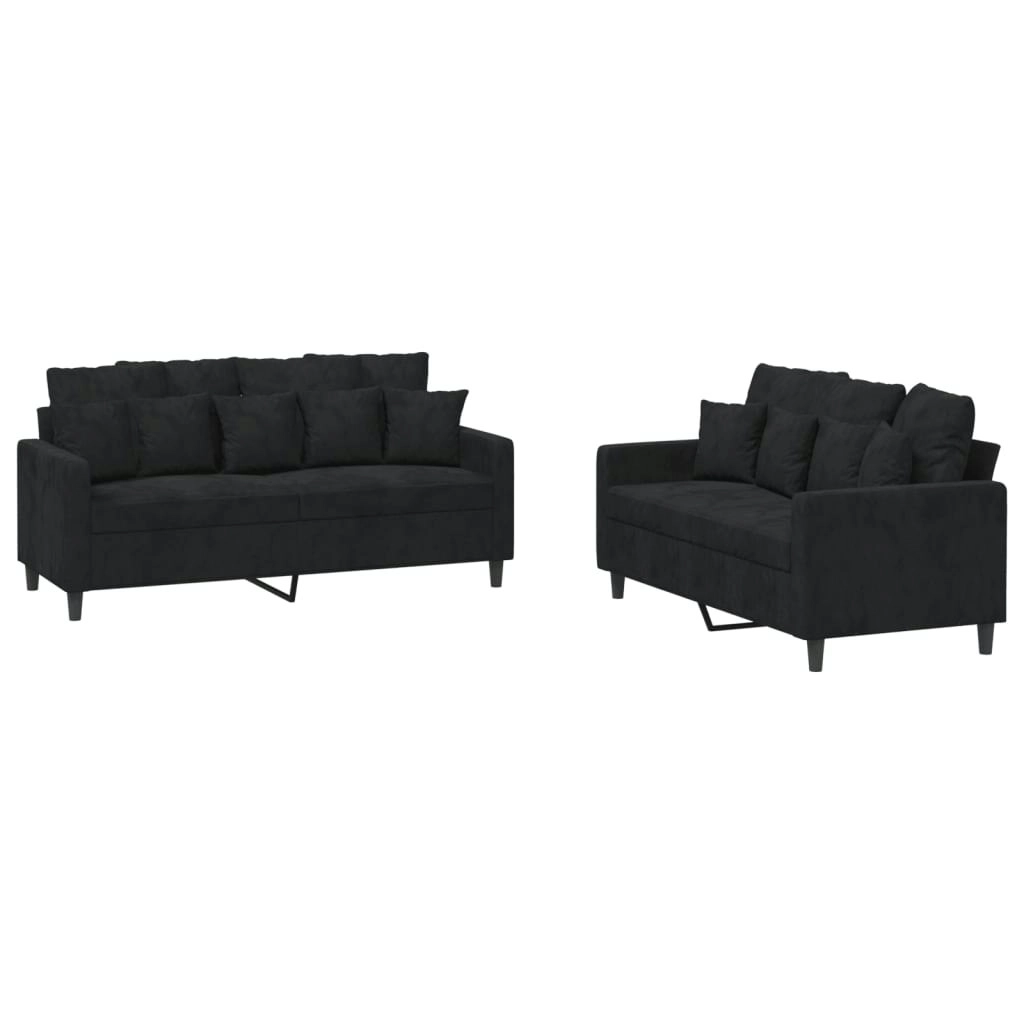 2 Piece Sofa Set with Cushions Black Velvet 3201705