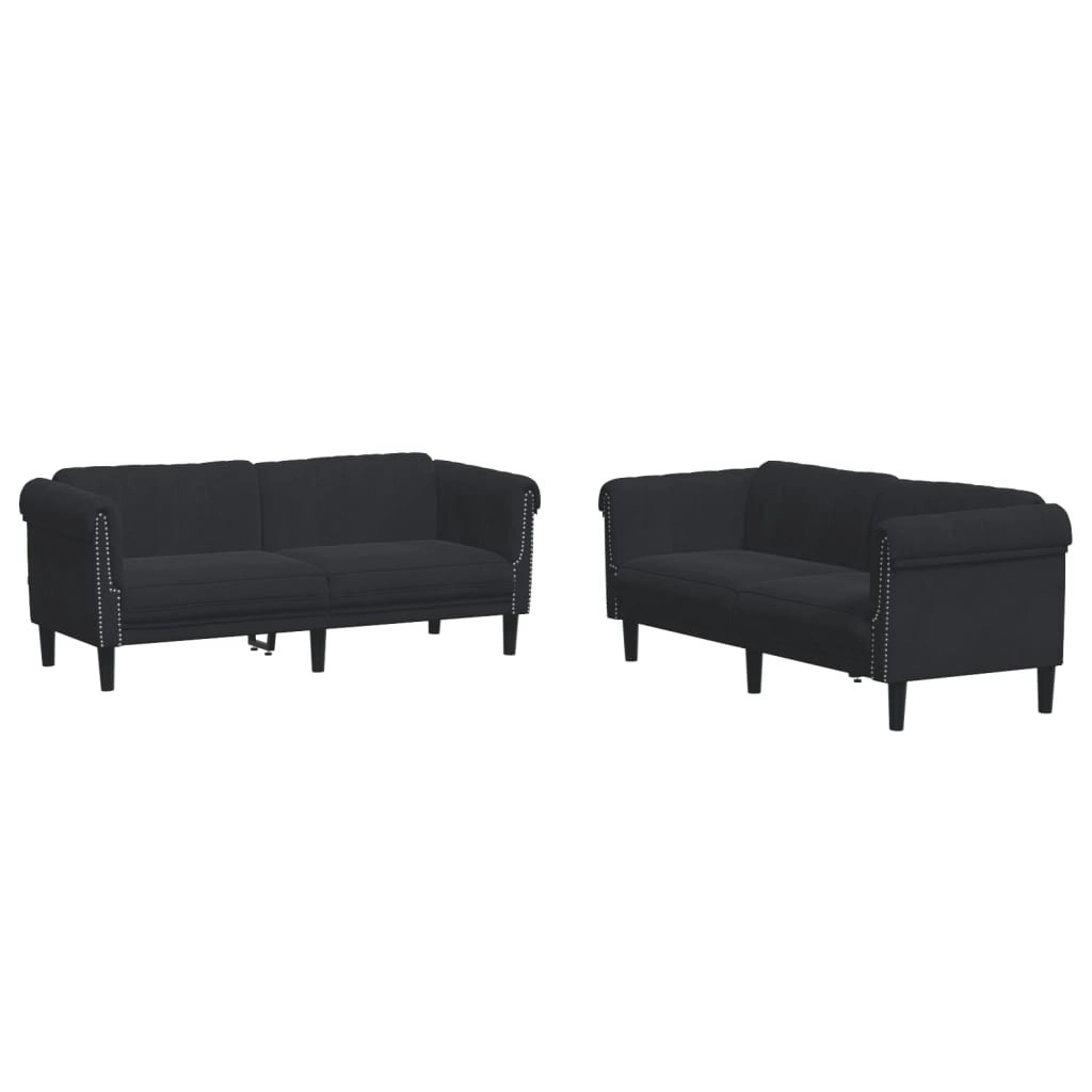 2 Piece Sofa Set Black Velvet 3209224