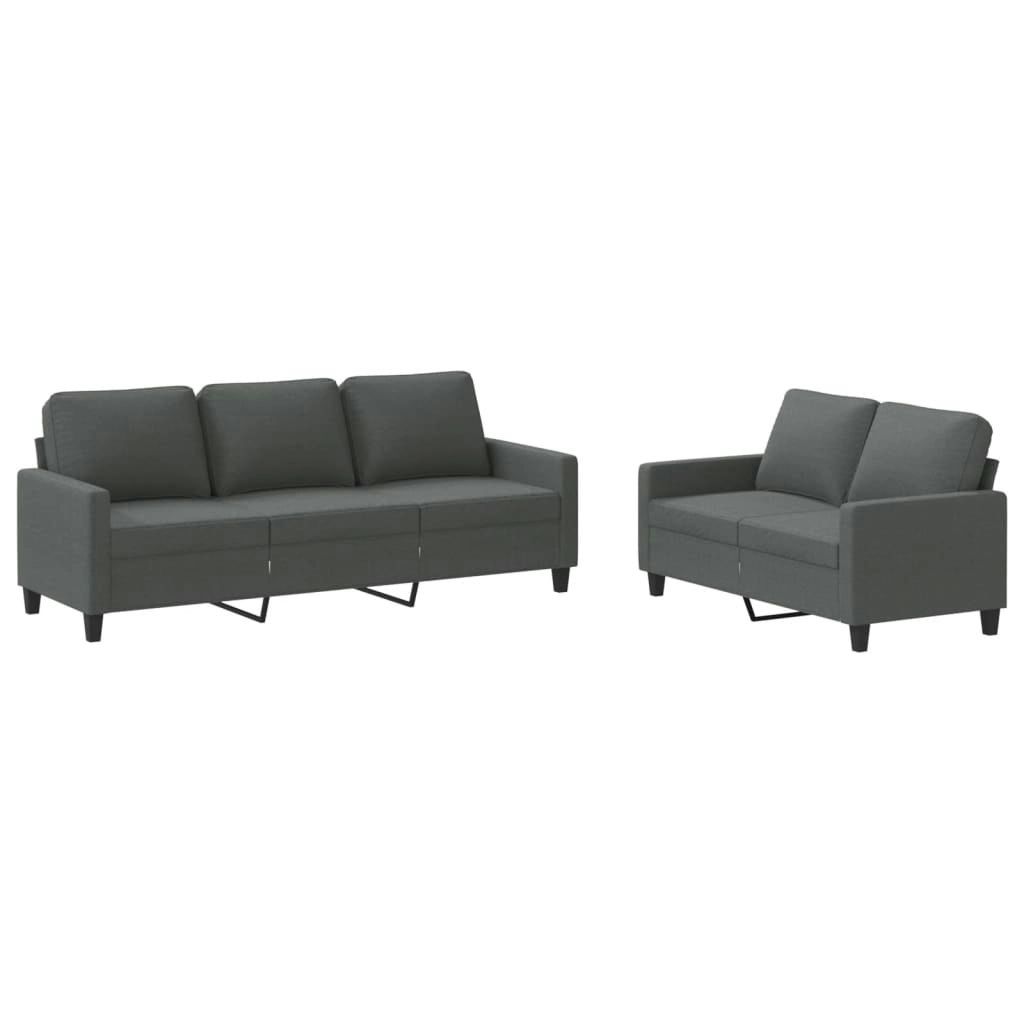 2 Piece Sofa Set with Cushions Dark Grey Fabric 3201461