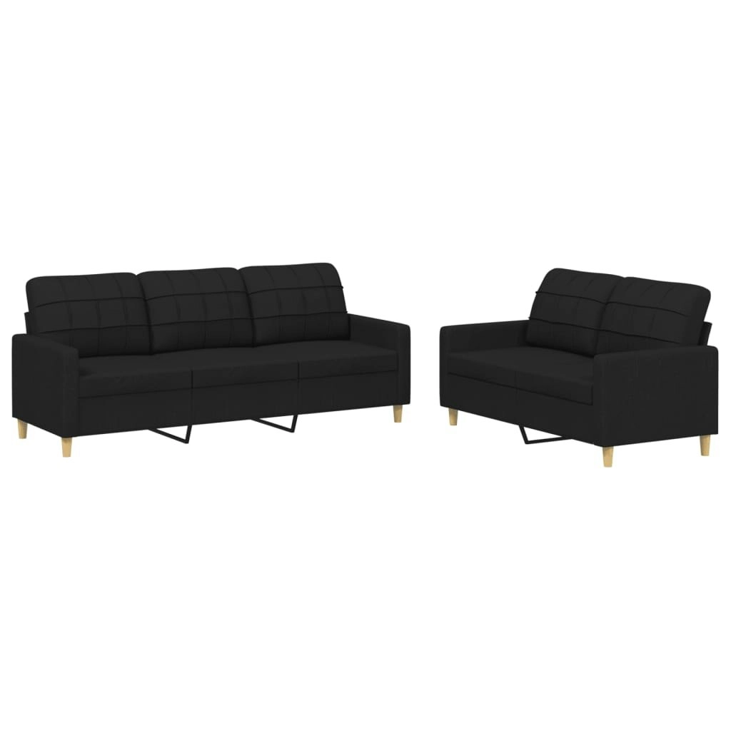 2 Piece Sofa Set with Cushions Black Fabric 3201310