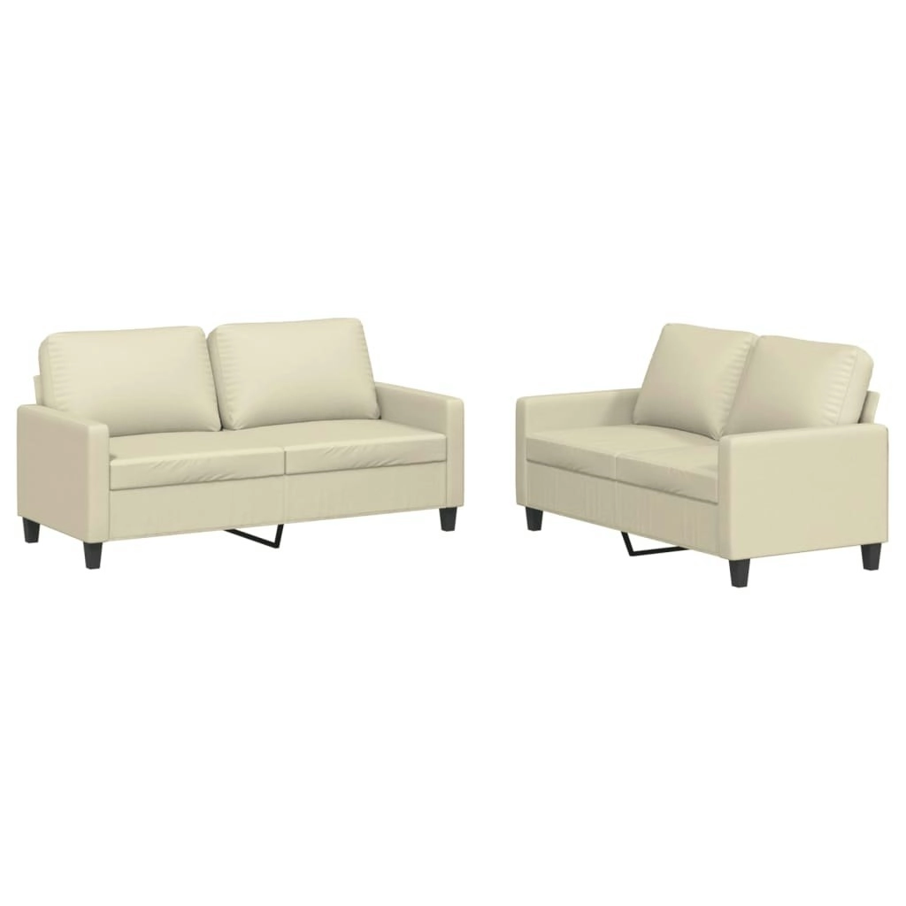 2 Piece Sofa Set with Cushions Cream Faux Leather 3201409