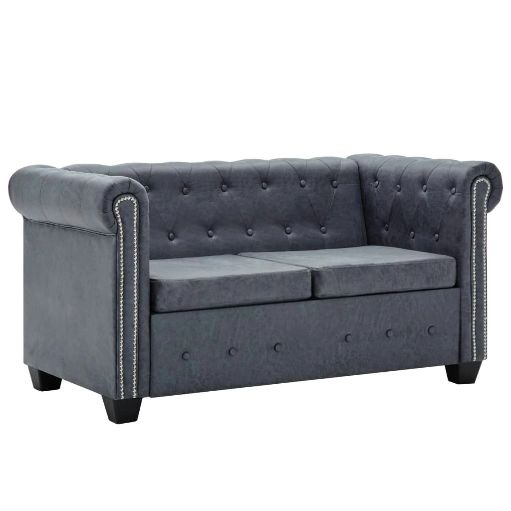 2-Seater Chesterfield Sofa Artificial Suede Leather Grey 247131