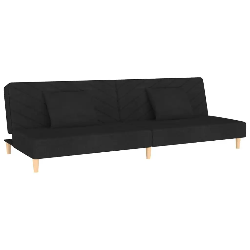 2-Seater Sofa Bed with Two Pillows Black Fabric 337594