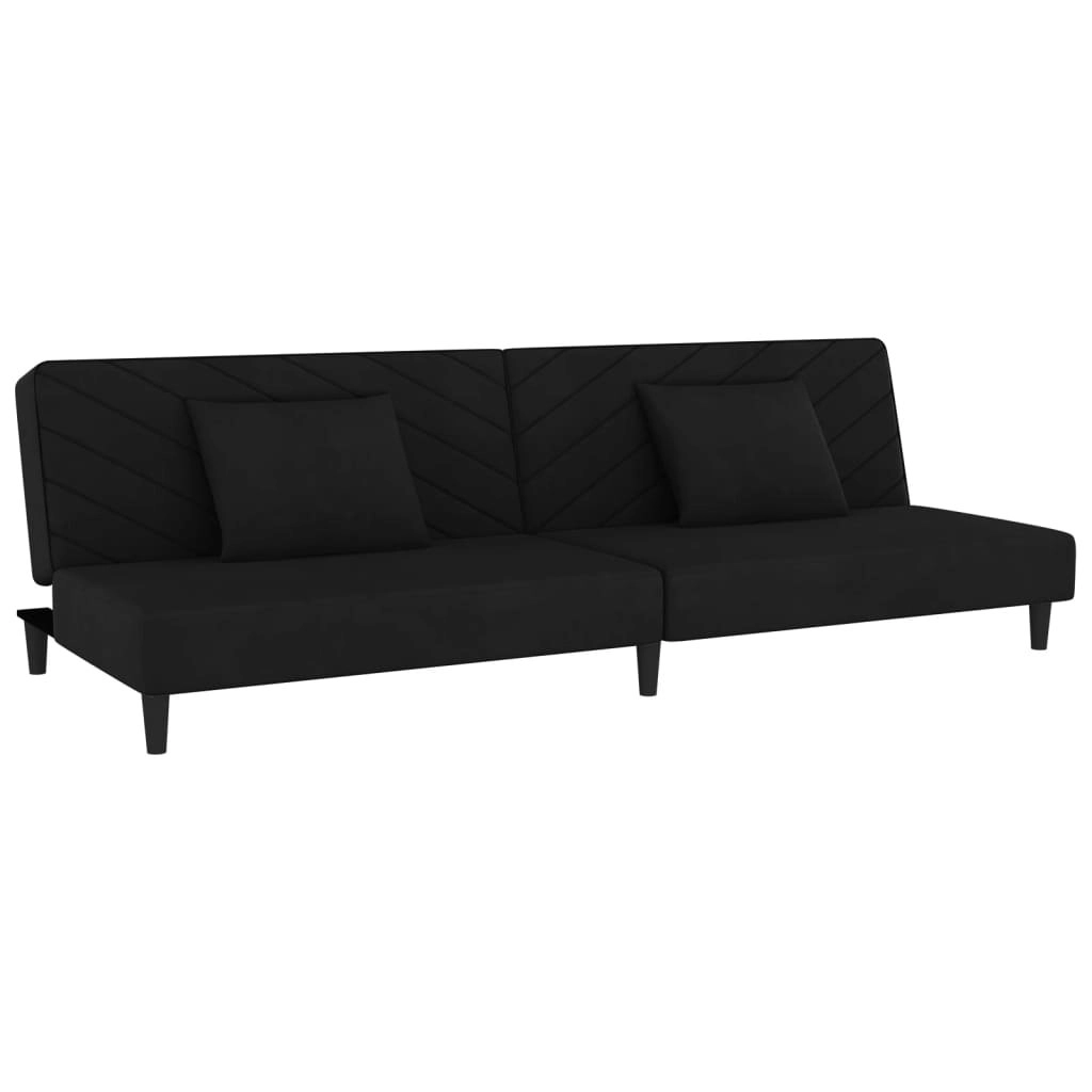 2-Seater Sofa Bed with Two Pillows Black Velvet 375915