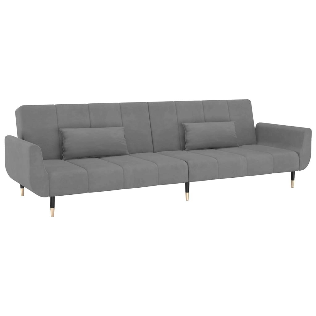 2-Seater Sofa Bed with Two Pillows Light Grey Velvet 337582