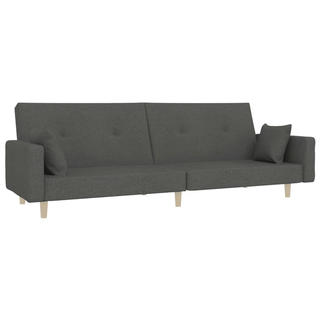 2-Seater Sofa Bed with Two Pillows Dark Grey Fabric 375742