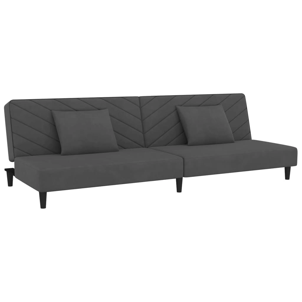 2-Seater Sofa Bed with Two Pillows Dark Grey Velvet 375911