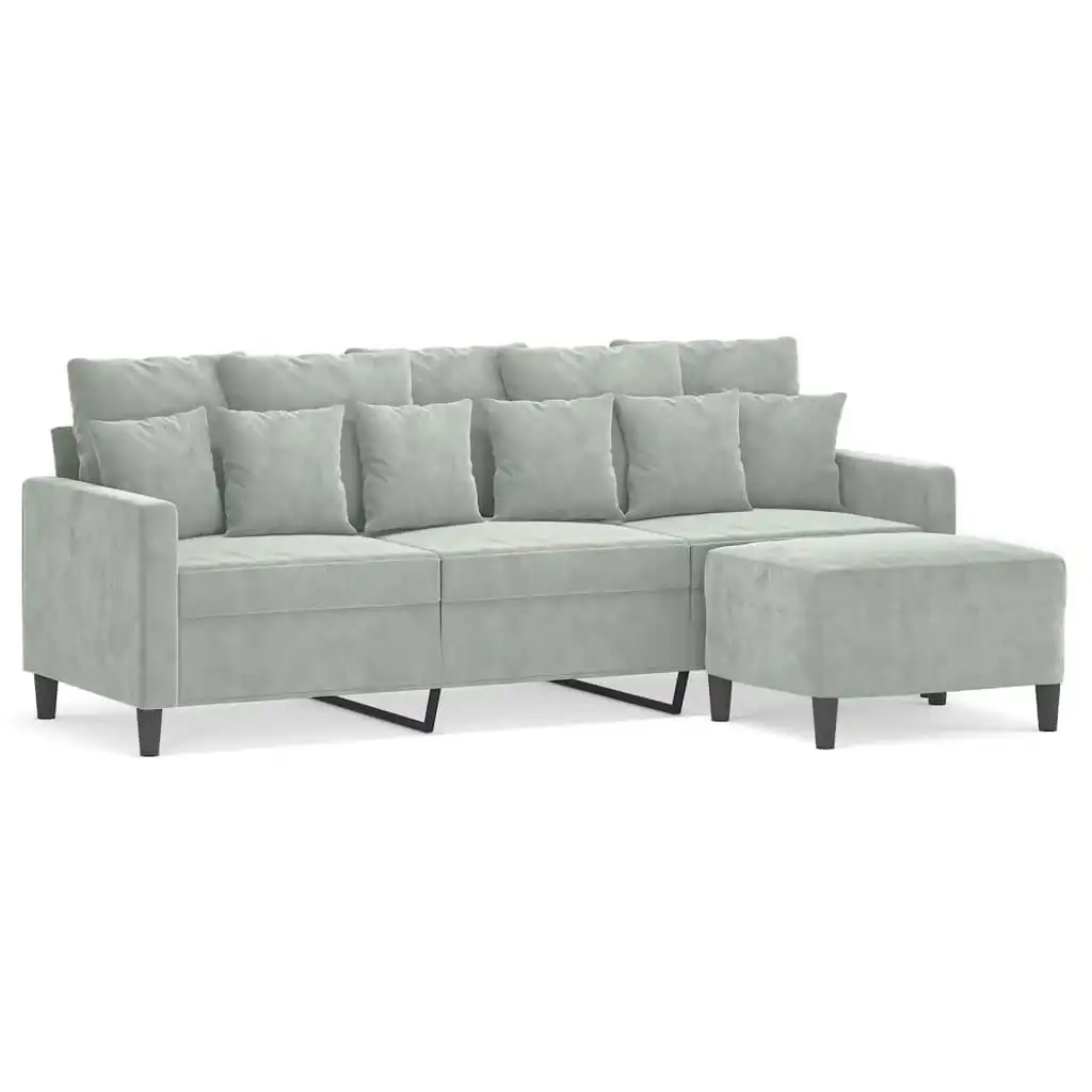 3-Seater Sofa with Footstool Light Grey 180 cm Velvet 3201107