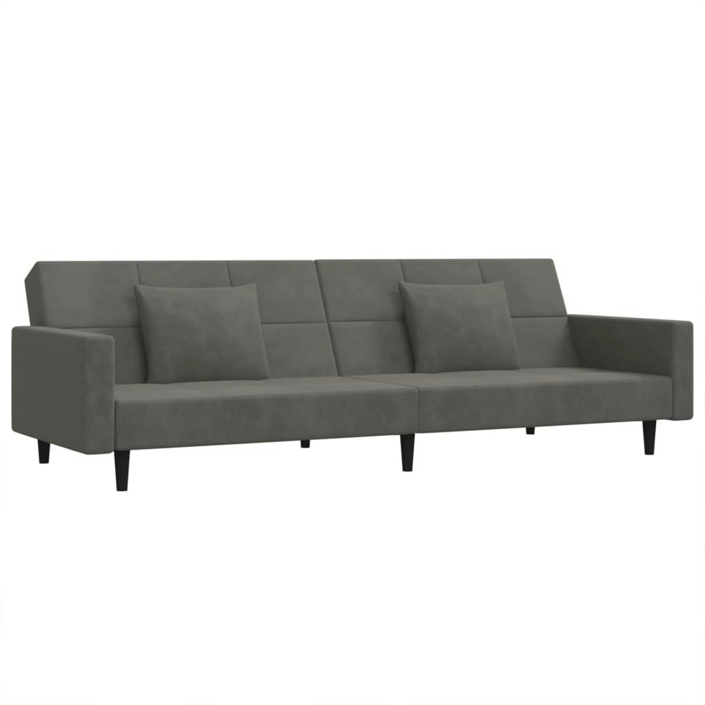 2-Seater Sofa Bed with Two Pillows Dark Grey Velvet 375817