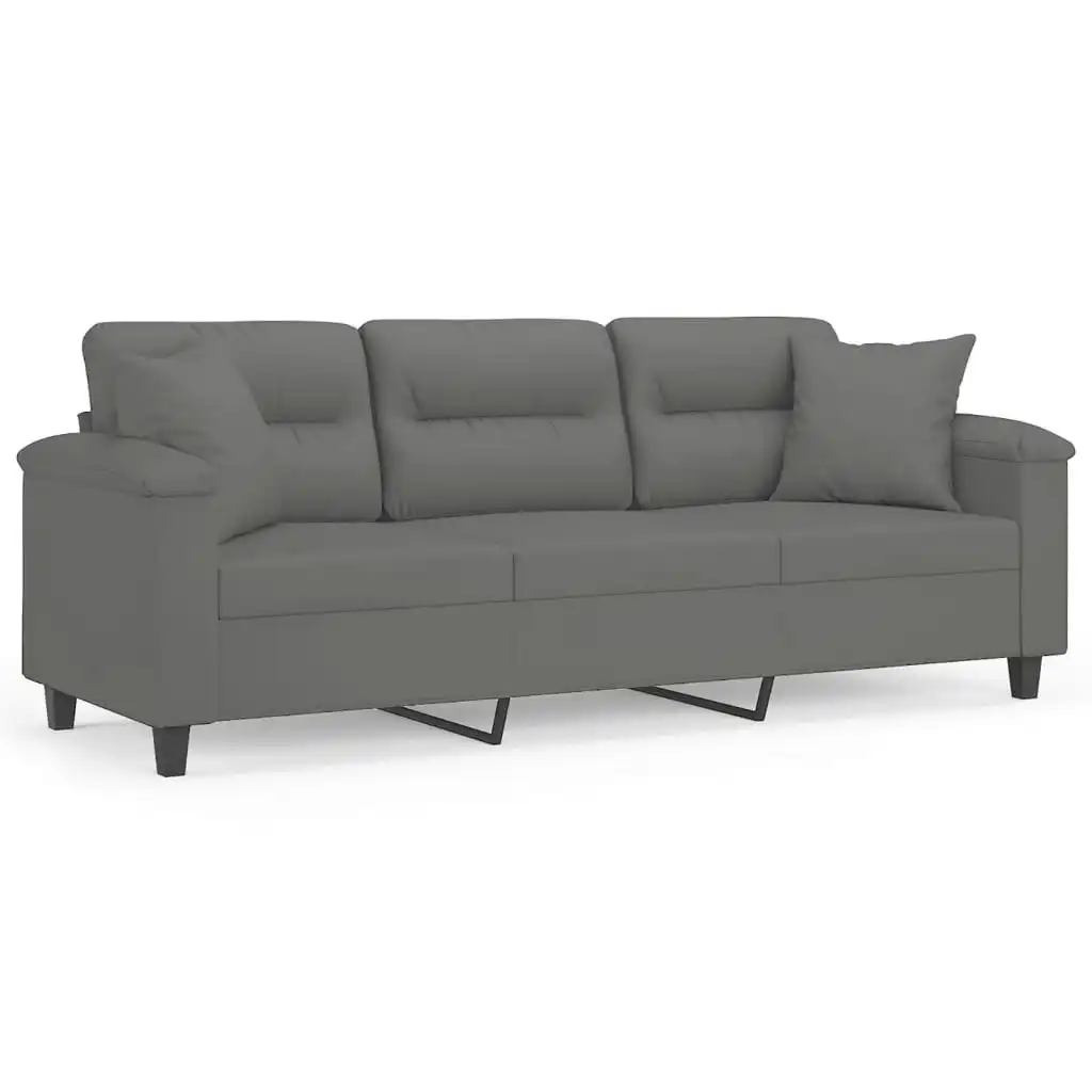 3-Seater Sofa with Pillows Dark Grey 180 cm Microfibre Fabric 3200979