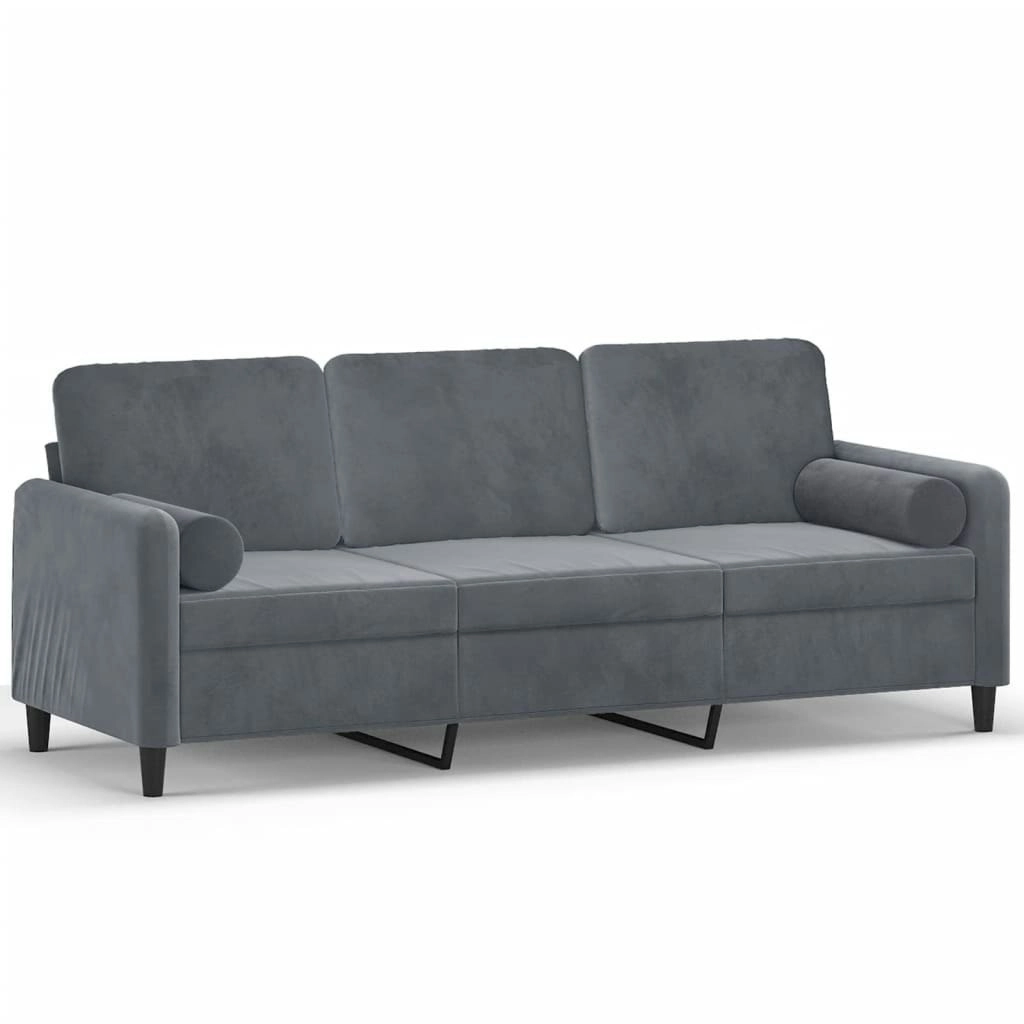 3-Seater Sofa with Throw Pillows Dark Grey 180 cm Velvet 3200892