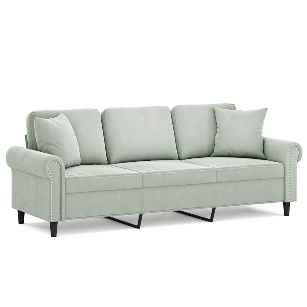 3-Seater Sofa with Throw Pillows Light Grey 180 cm Velvet 3200955