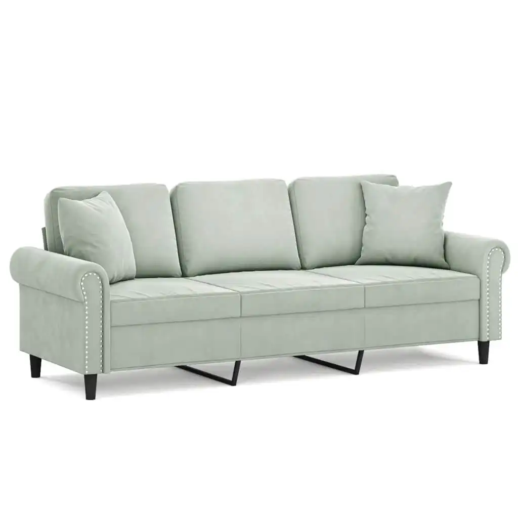 3-Seater Sofa with Throw Pillows Light Grey 180 cm Velvet 3200955