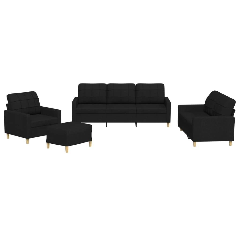 4 Piece Sofa Set with Cushions Black Fabric 3201254