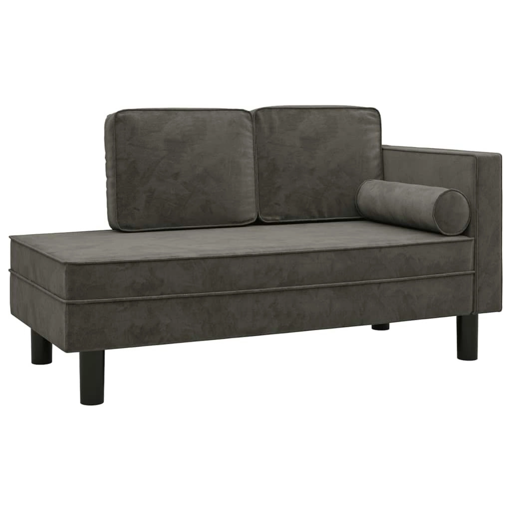 Chaise Lounge with Cushions and Bolster Dark Grey Velvet 340704