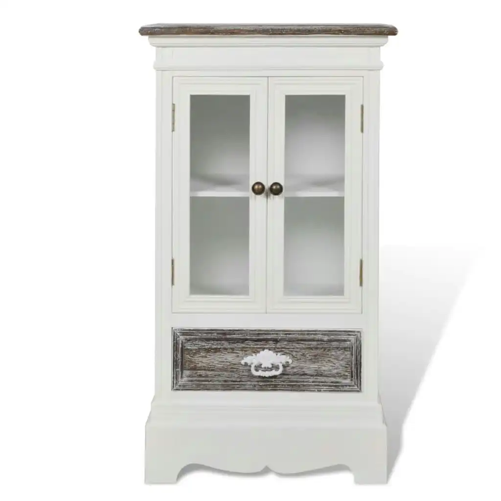 Cabinet 2 Doors 1 Drawer White Wood 240403