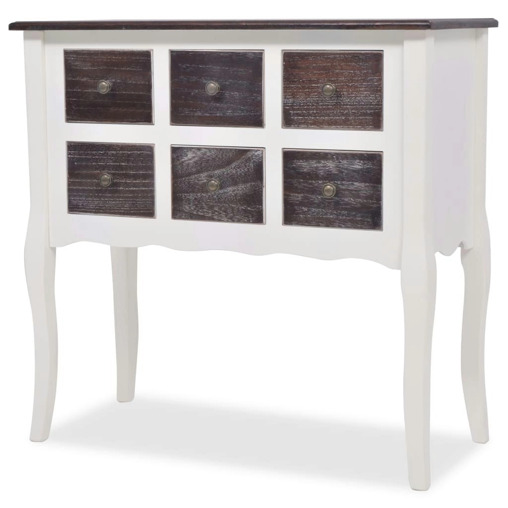 Console Cabinet 6 Drawers Brown and White Wood 240402