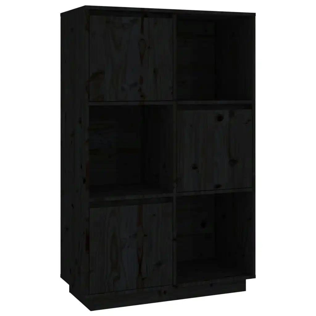 Highboard Black 74x35x117 cm Solid Wood Pine 814368