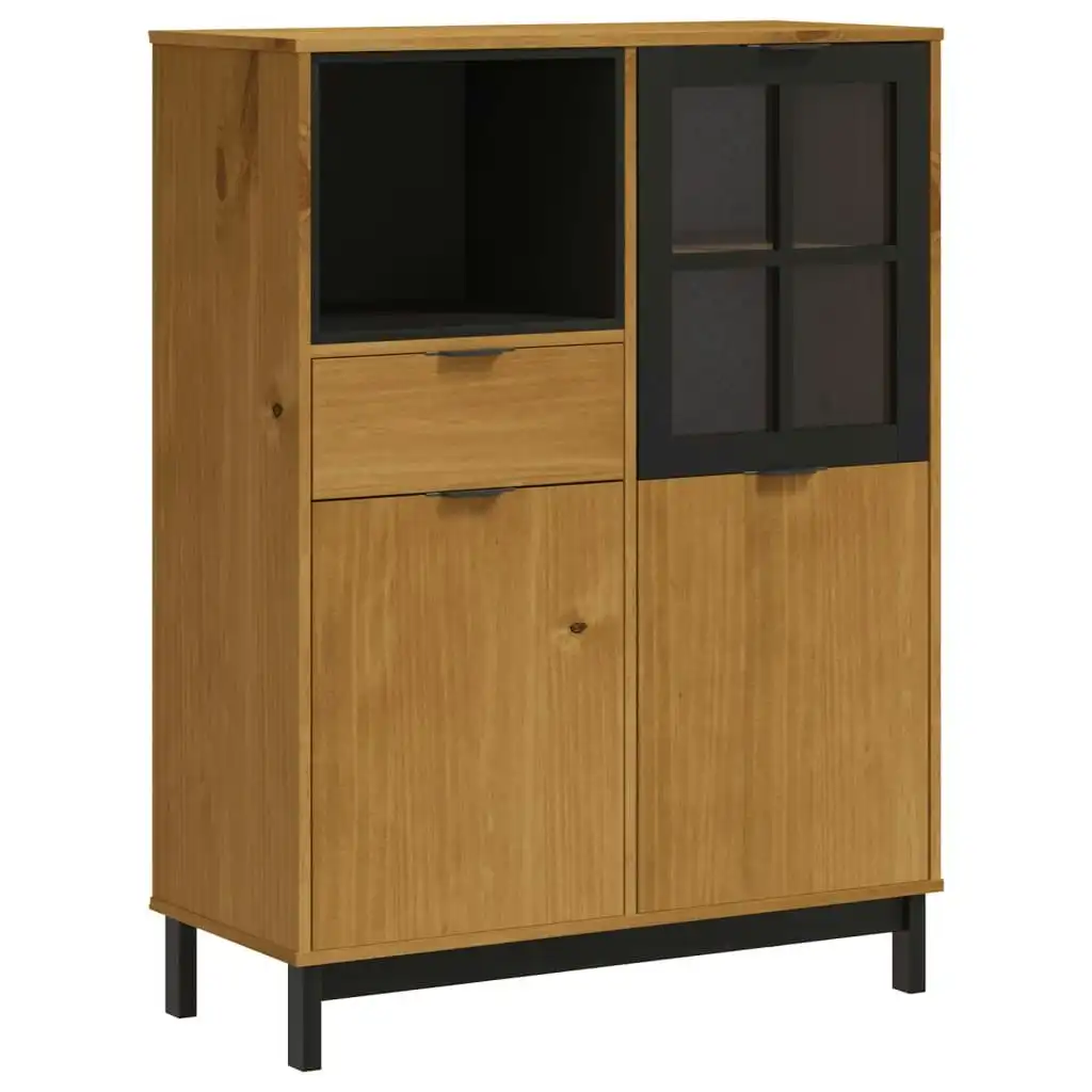 Highboard with Glass Door FLAM 92x40x122.5 cm Solid Wood Pine 357829