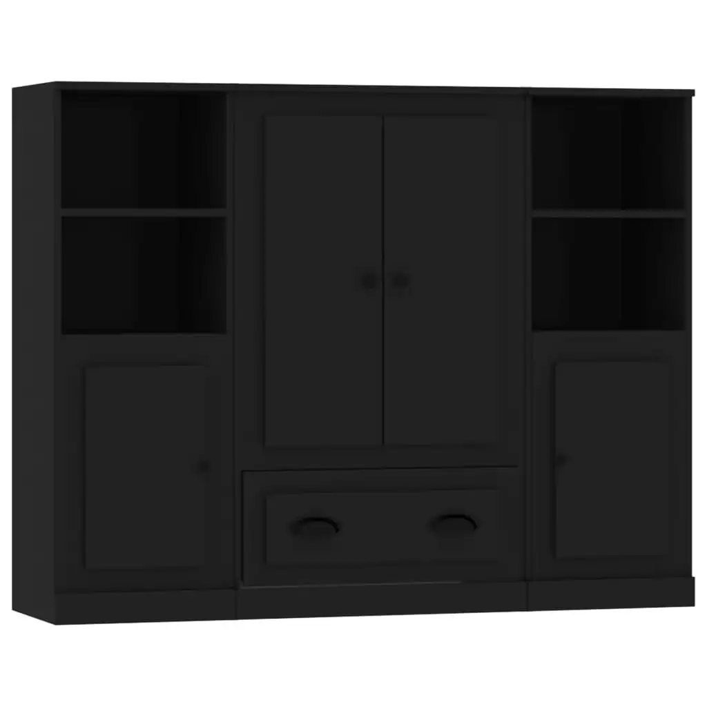 Highboards 3 pcs Black Engineered Wood 3185320