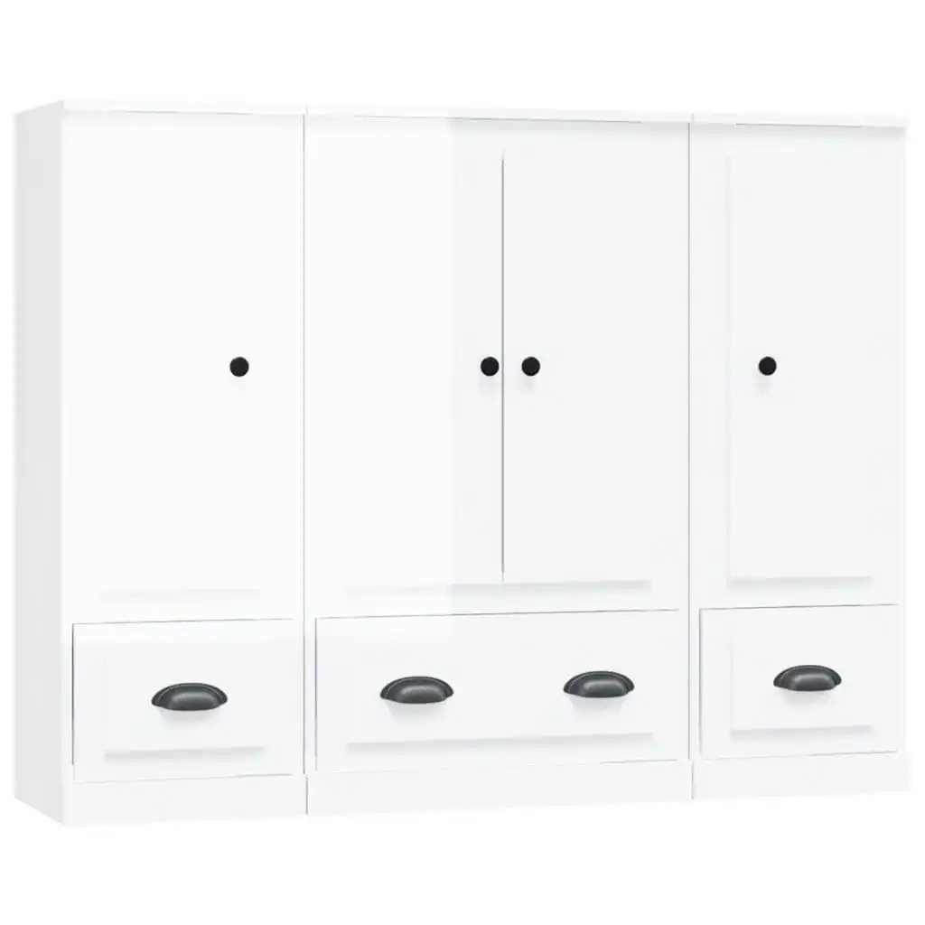 Highboards 3 pcs High Gloss White Engineered Wood 3185297