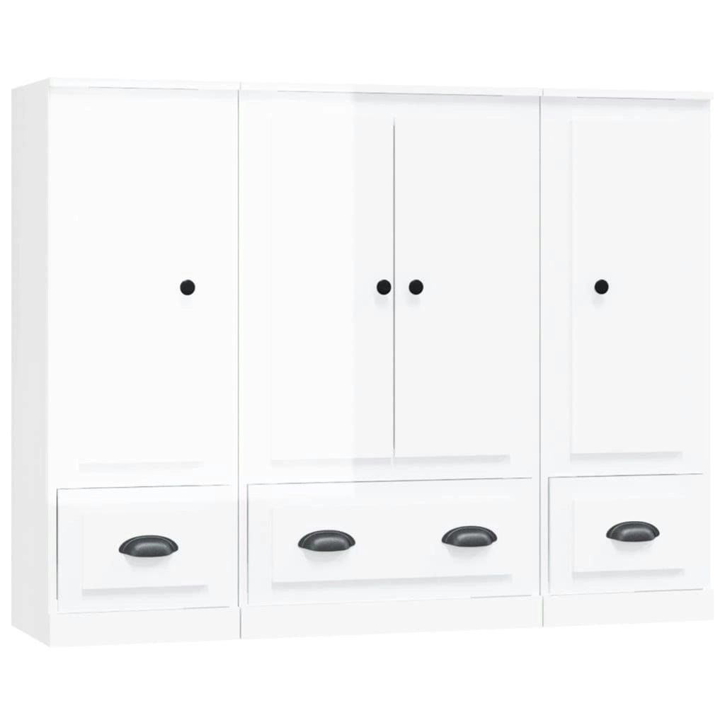 Highboards 3 pcs High Gloss White Engineered Wood 3185297