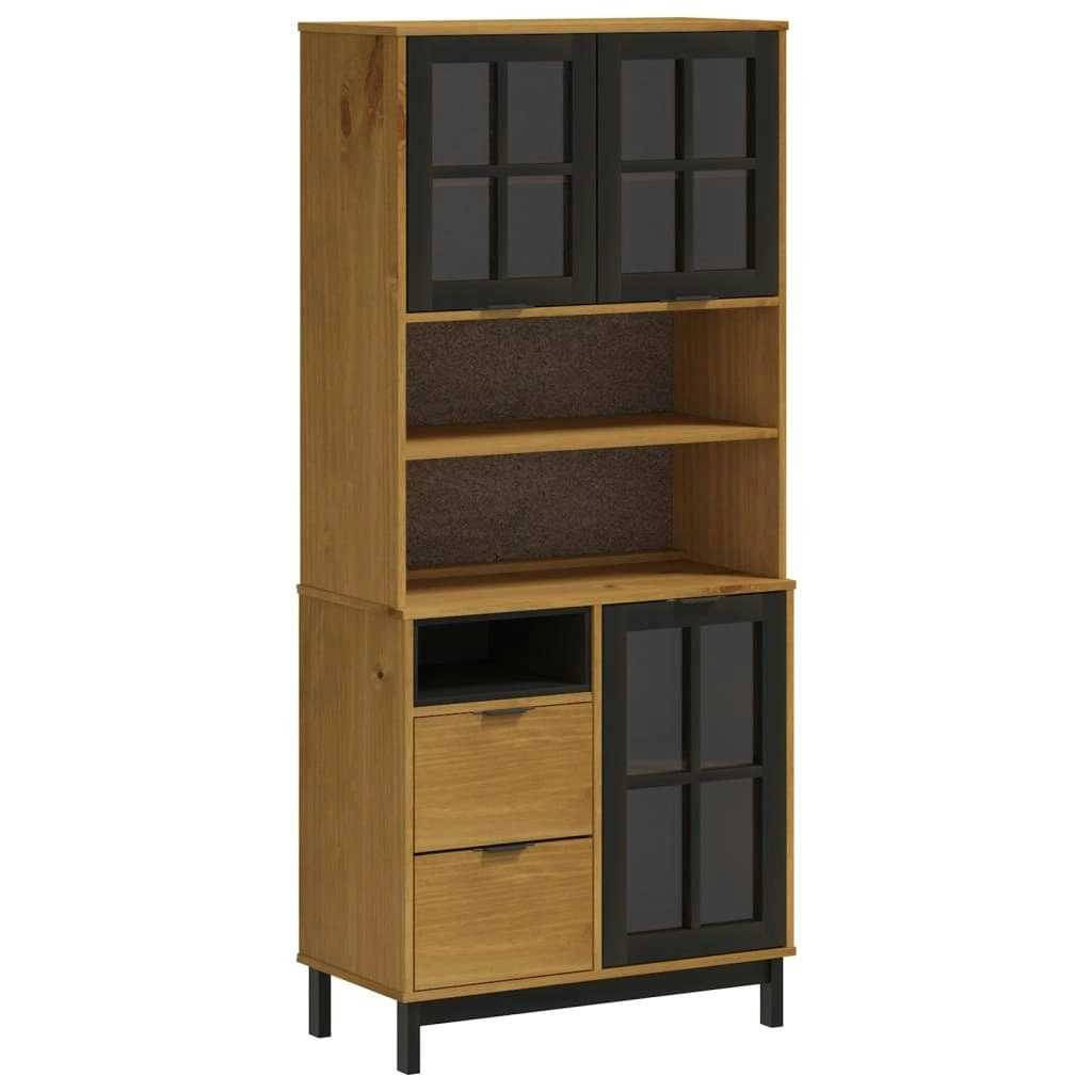 Highboard with Glass Doors FLAM 80x40x180 cm Solid Wood Pine 3196553