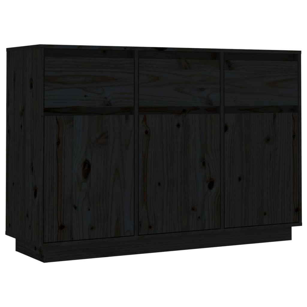 Sideboard Black 110x34x75 cm Solid Wood Pine 813818