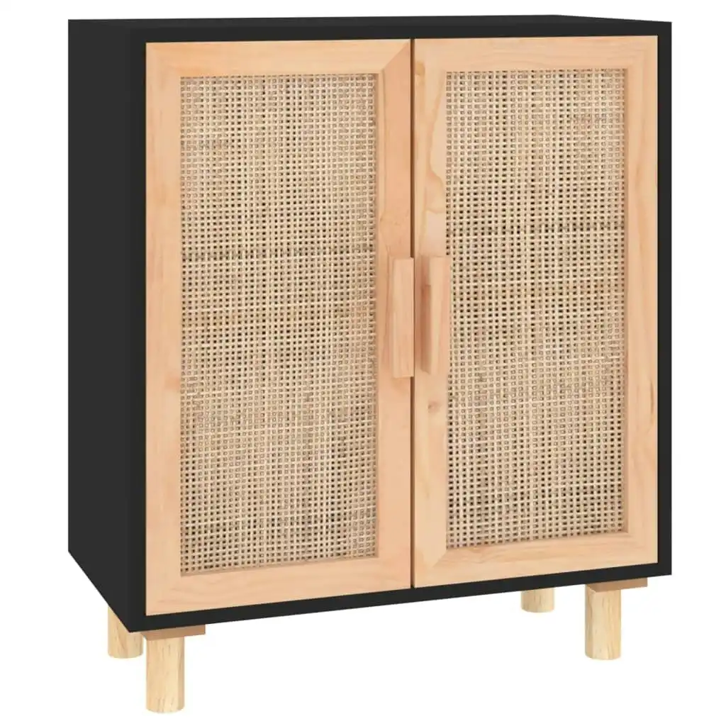 Sideboard Black 60x30x70 cm Solid Wood Pine and Natural Rattan 345631