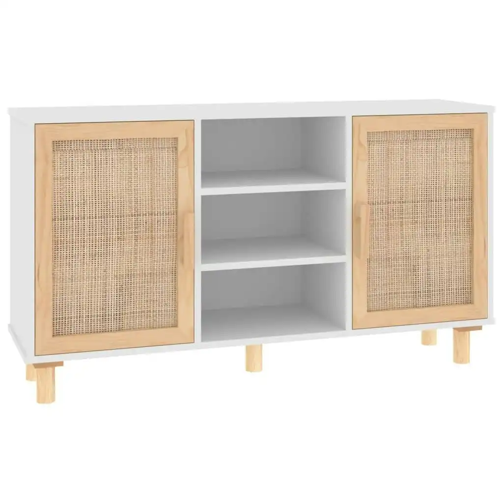 Sideboard White 105x30x60 cm Solid Wood Pine and Natural Rattan 345639