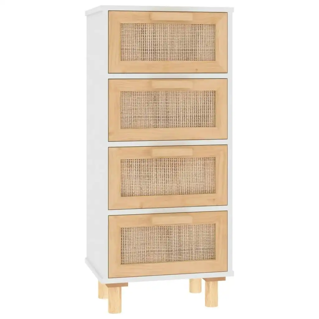 Sideboard White 40x30x90 cm Solid Wood Pine and Natural Rattan 345642