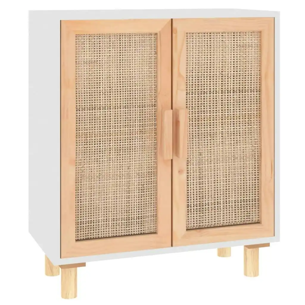 Sideboard White 60x30x70 cm Solid Wood Pine and Natural Rattan 345630