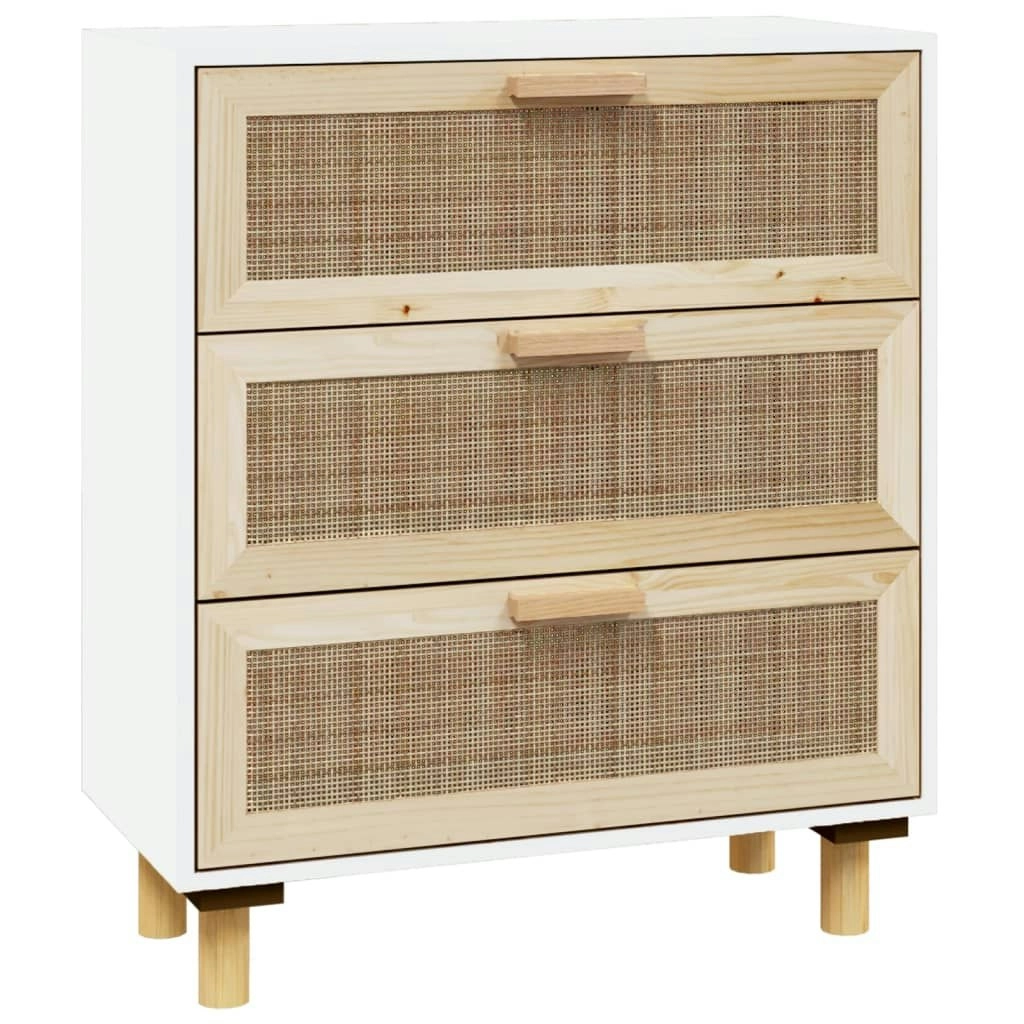 Sideboard White 60x30x70 cm Solid Wood Pine and Natural Rattan 345633