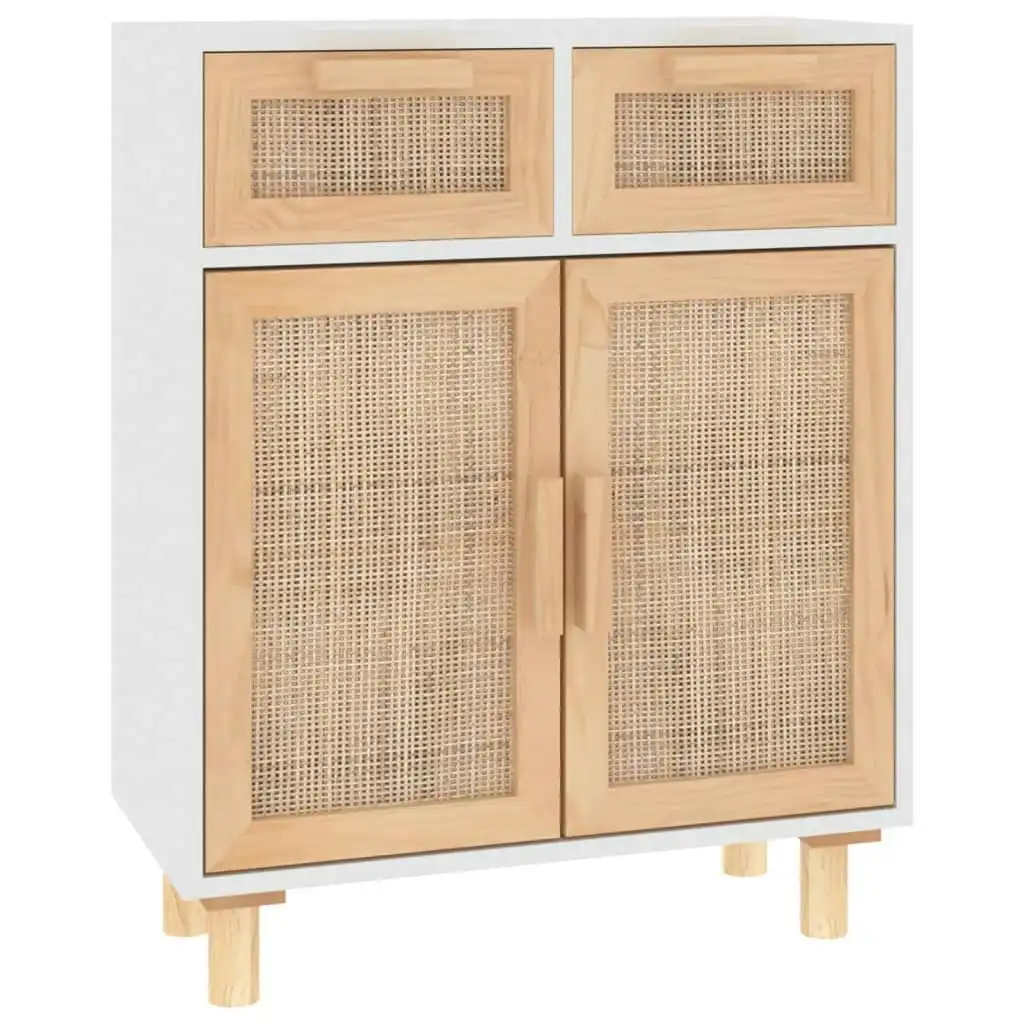 Sideboard White 60x30x75 cm Solid Wood Pine and Natural Rattan 345636