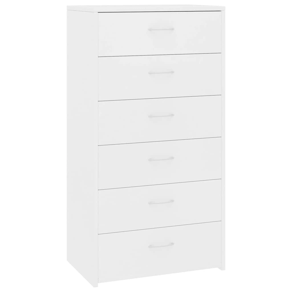 Sideboard with 6 Drawers White 50x34x96 cm Engineered Wood 800666