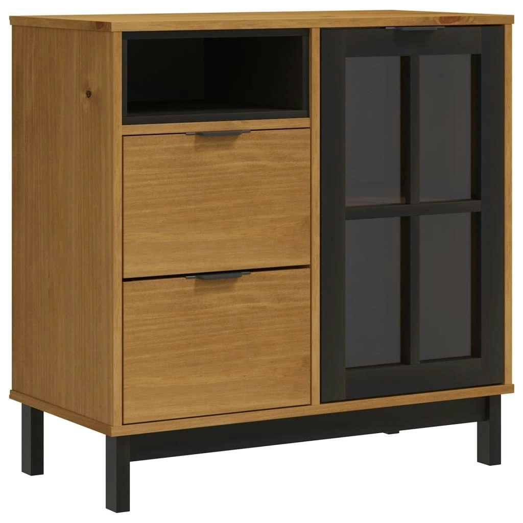 Sideboard with Glass Door FLAM 80x40x80 cm Solid Wood Pine 357826