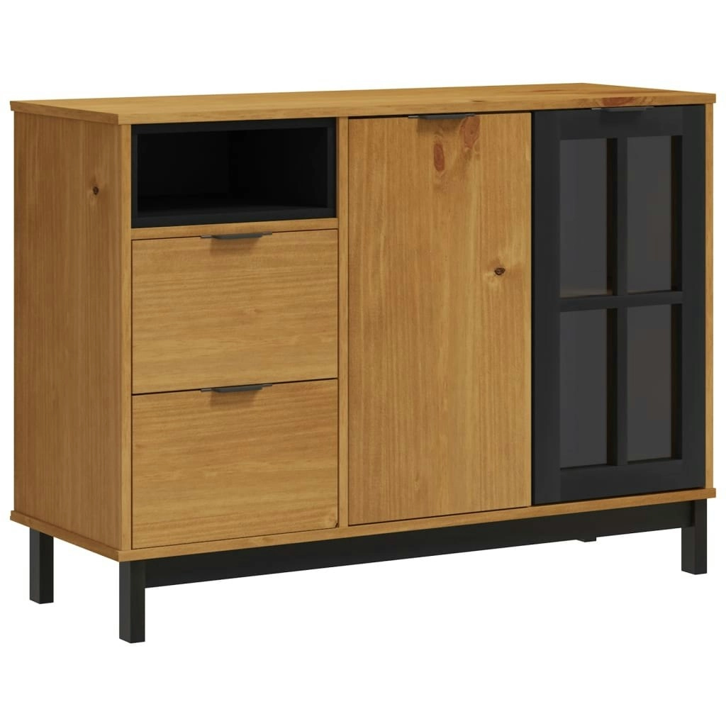 Sideboard with Glass Door FLAM 110x40x80 cm Solid Wood Pine 357828