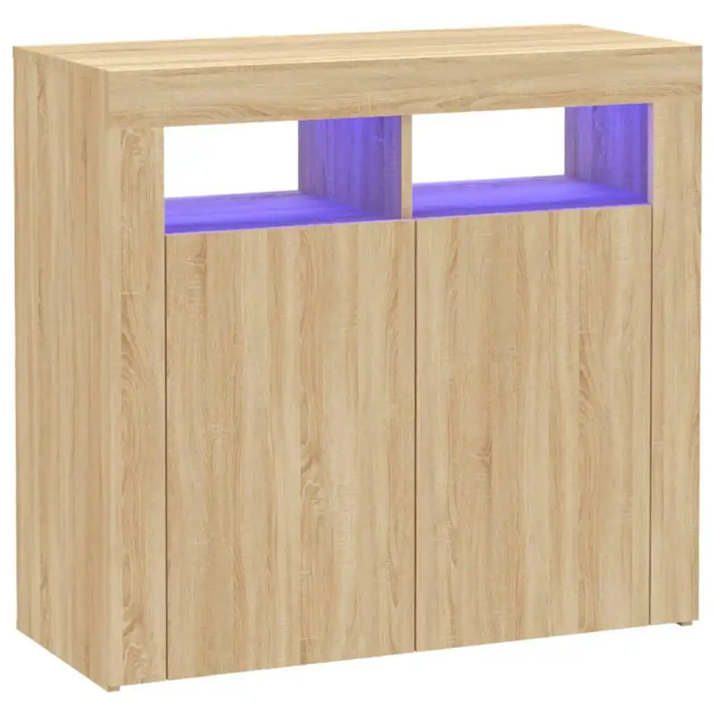 Sideboard with LED Lights Sonoma Oak 80x35x75 cm 804331