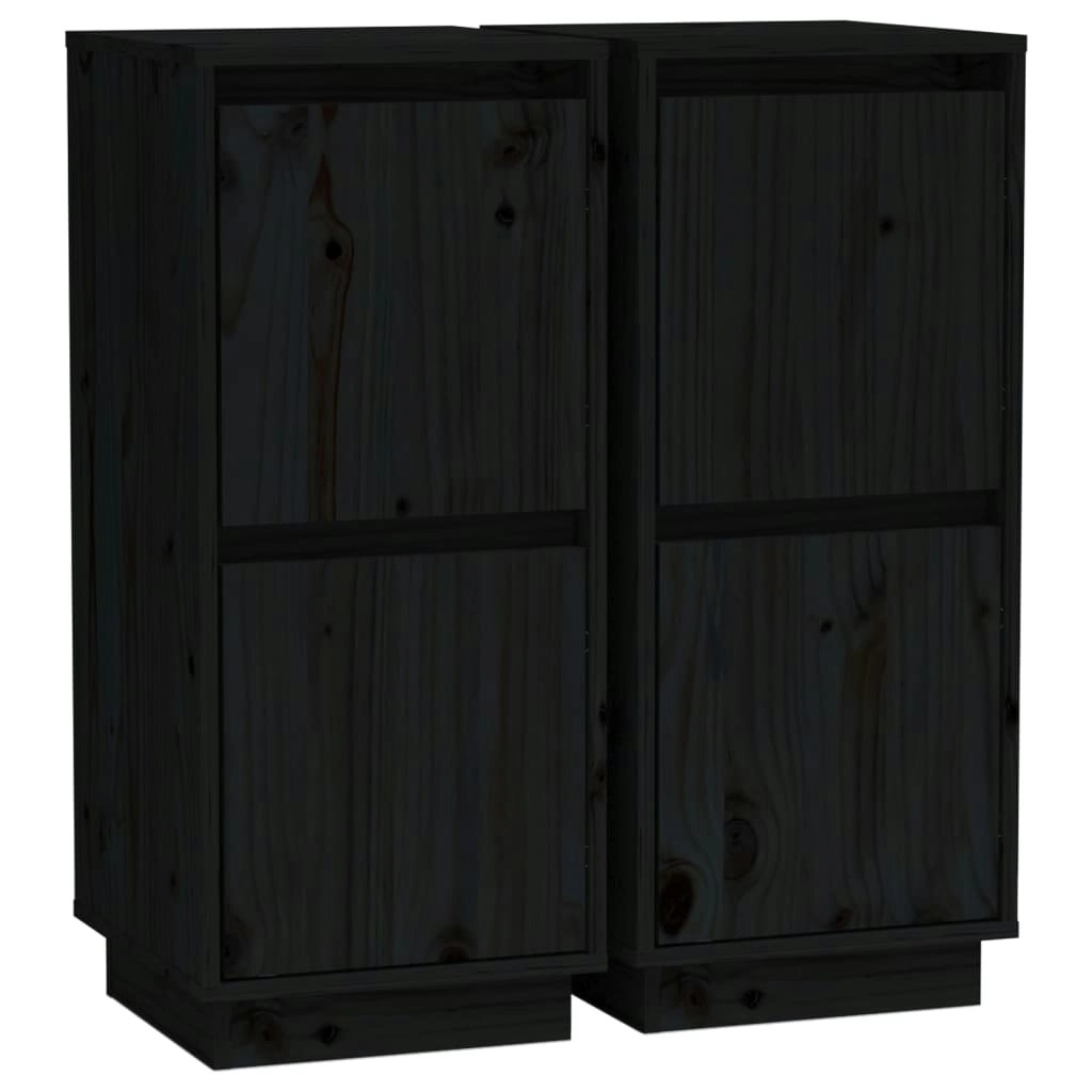 Sideboards 2 pcs Black 31.5x34x75 cm Solid Wood Pine 813389