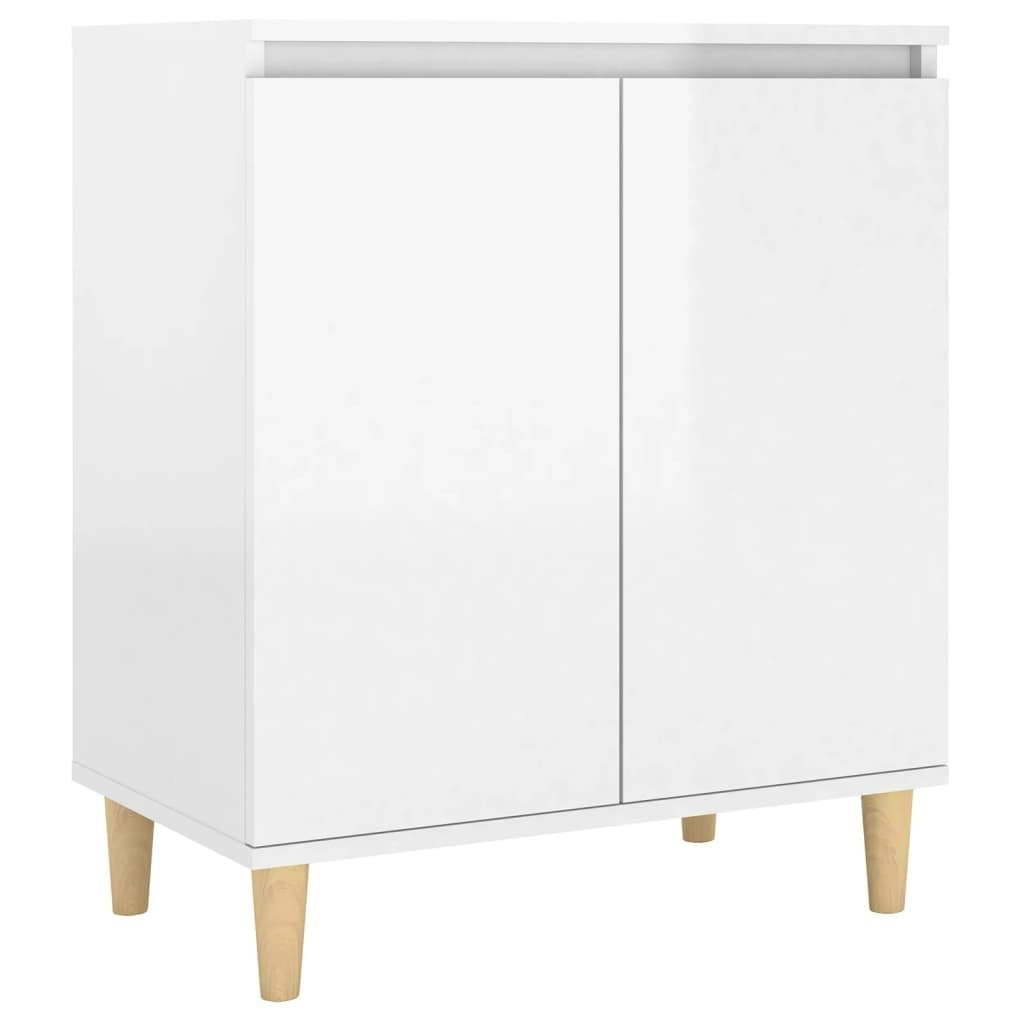 Sideboard&Solid Wood Legs High Gloss White 60x35x70cm Engineered Wood 806073