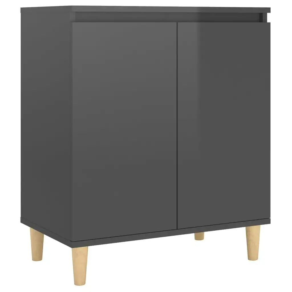 Sideboard&Solid Wood Legs High Gloss Grey 60x35x70 cm Engineered Wood 806075