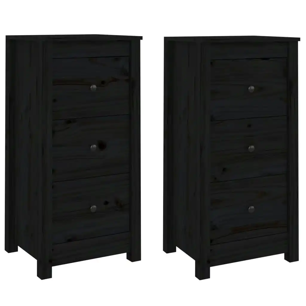 Sideboards 2 pcs Black 40x35x80 cm Solid Wood Pine 813748