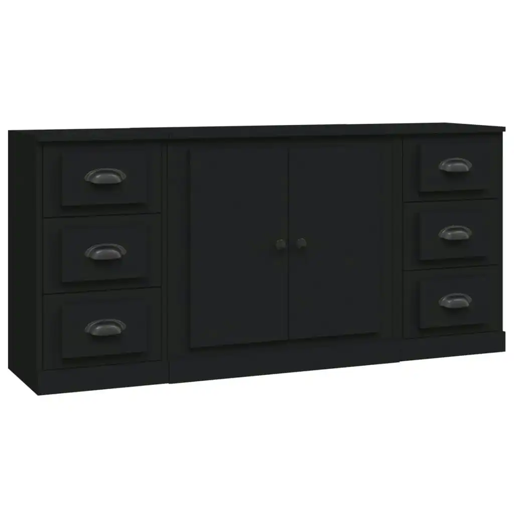 Sideboards 3 pcs Black Engineered Wood 3185232