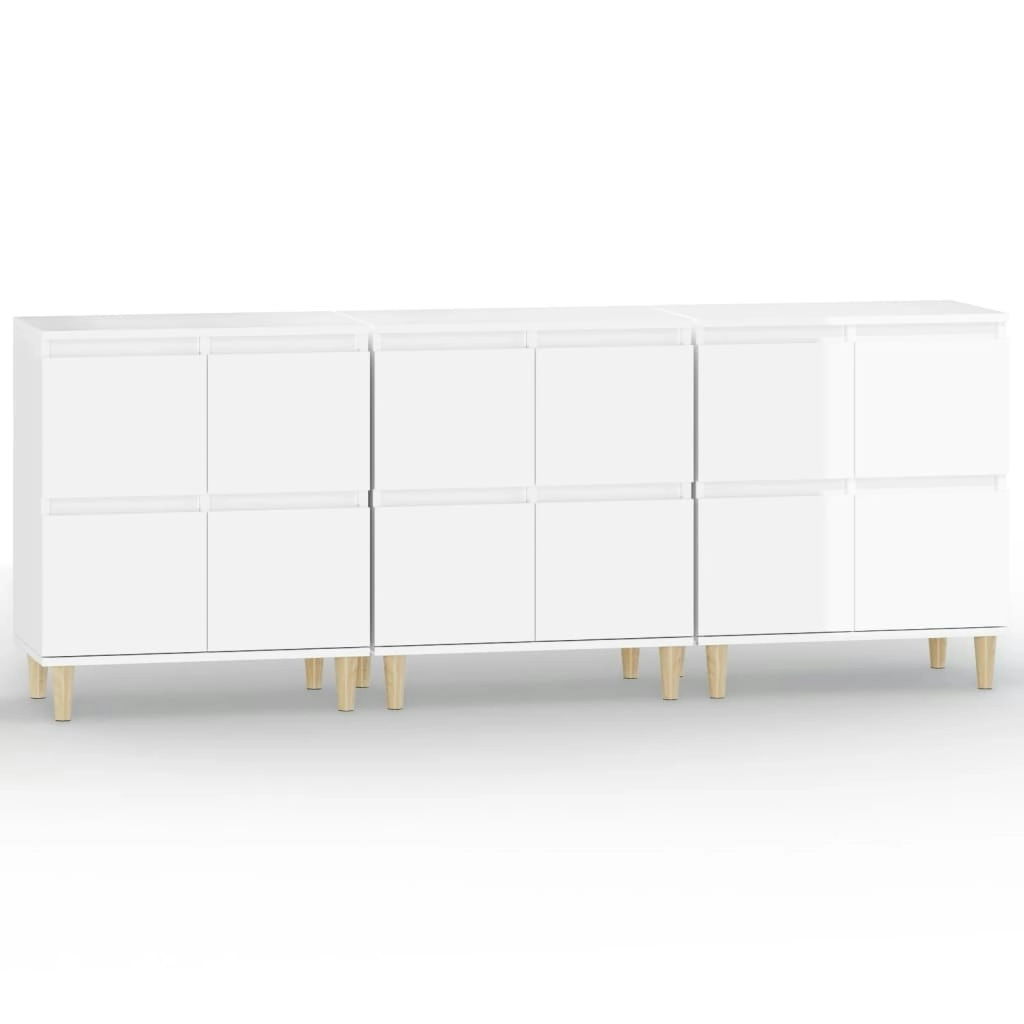 Sideboards 3 pcs High Gloss White 60x35x70 cm Engineered Wood 3185769