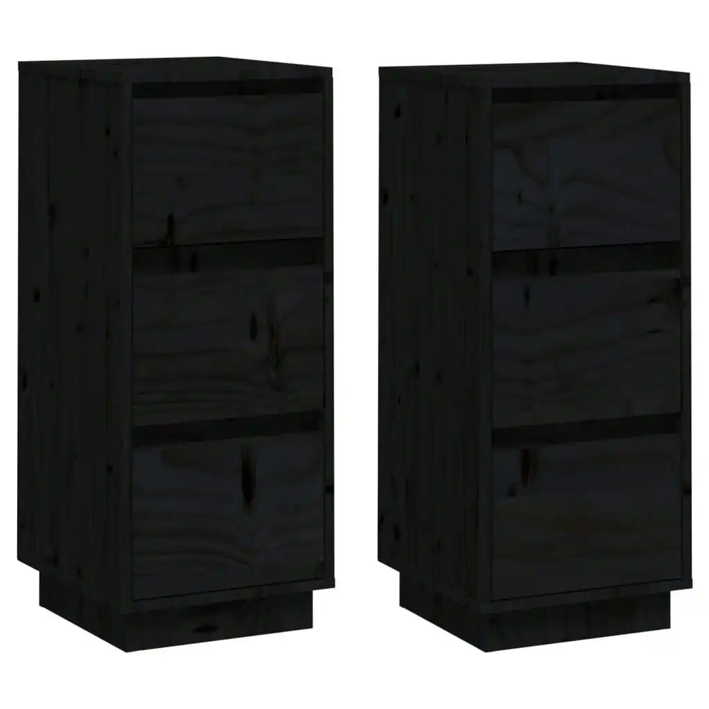 Sideboards 2 pcs Black 32x34x75 cm Solid Wood Pine 813374